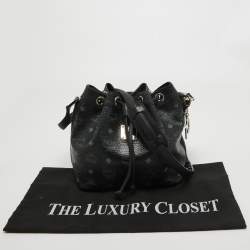 MCM Black Visetos Coated Canvas and Leather Drawstring Bucket Bag