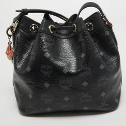 MCM Black Visetos Coated Canvas and Leather Drawstring Bucket Bag