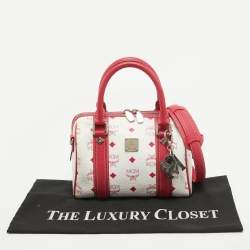 MCM Pink/White Visetos Coated Canvas and Leather Charm Boston Bag