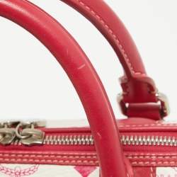 MCM Pink/White Visetos Coated Canvas and Leather Charm Boston Bag