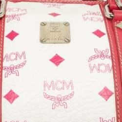 MCM Pink/White Visetos Coated Canvas and Leather Charm Boston Bag