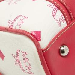 MCM Pink/White Visetos Coated Canvas and Leather Charm Boston Bag
