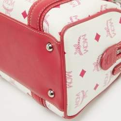 MCM Pink/White Visetos Coated Canvas and Leather Charm Boston Bag