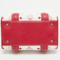 MCM Pink/White Visetos Coated Canvas and Leather Charm Boston Bag