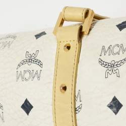 MCM Yellow/White Visetos Coated Canvas and Leather Rolle Boston Bag