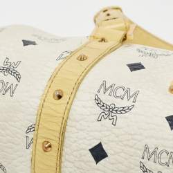 MCM Yellow/White Visetos Coated Canvas and Leather Rolle Boston Bag