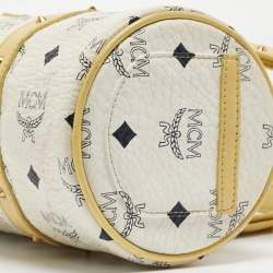 MCM Yellow/White Visetos Coated Canvas and Leather Rolle Boston Bag