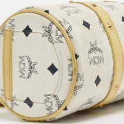 MCM Yellow/White Visetos Coated Canvas and Leather Rolle Boston Bag