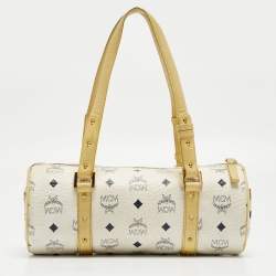 MCM Yellow/White Visetos Coated Canvas and Leather Rolle Boston Bag