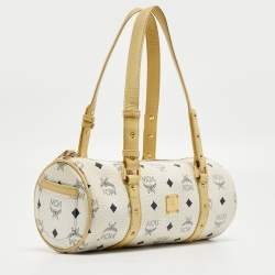 MCM Yellow/White Visetos Coated Canvas and Leather Rolle Boston Bag