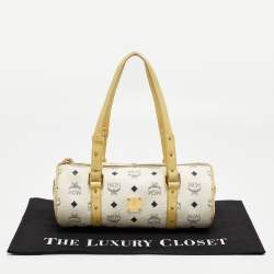 MCM Yellow/White Visetos Coated Canvas and Leather Rolle Boston Bag