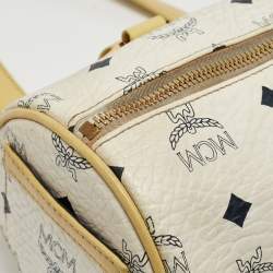 MCM Yellow/White Visetos Coated Canvas and Leather Rolle Boston Bag