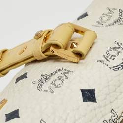 MCM Yellow/White Visetos Coated Canvas and Leather Rolle Boston Bag