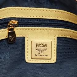 MCM Yellow/White Visetos Coated Canvas and Leather Rolle Boston Bag