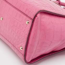 MCM Pink Croc Embossed Leather Zip Satchel