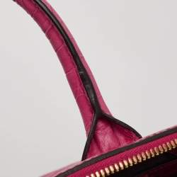 MCM Pink Croc Embossed Leather Zip Satchel