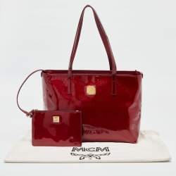 MCM Dark Red Visetos Patent Leather Tote