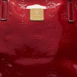 MCM Dark Red Visetos Patent Leather Tote