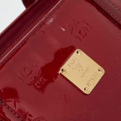 MCM Dark Red Visetos Patent Leather Tote
