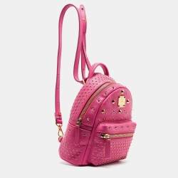 MCM Dark Pink Leather Mini Studded Stark Backpack