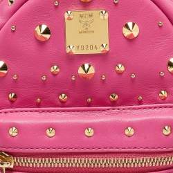 MCM Dark Pink Leather Mini Studded Stark Backpack