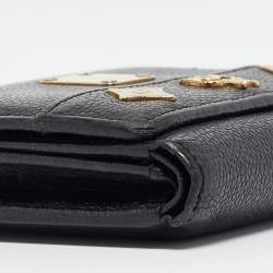 MCM Black Leather Studded Trifold Compact Wallet