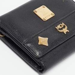 MCM Black Leather Studded Trifold Compact Wallet