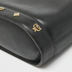 MCM Black Leather Flap Studded Bucket Tote