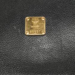 MCM Black Leather Flap Studded Bucket Tote