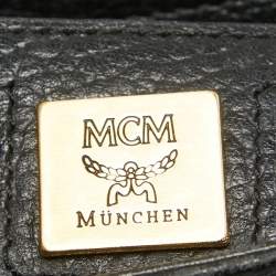 MCM Black Leather Flap Studded Bucket Tote