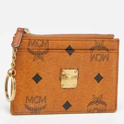MCM Cognac Visetos Coated Canvas Zip Card Holder