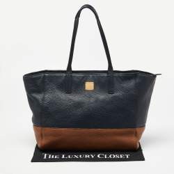 MCM Blue/Brown Leather Zip Shopper Tote