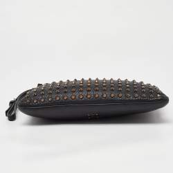 MCM Black Leather Embellished Zip Wristlet Pouch