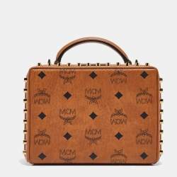 MCM Cognac Visetos Coated Canvas and Leather Berlin Box Bag