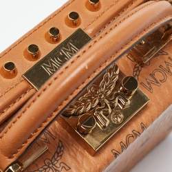 MCM Cognac Visetos Coated Canvas and Leather Berlin Box Bag