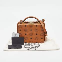 MCM Cognac Visetos Coated Canvas and Leather Berlin Box Bag