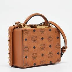 MCM Cognac Visetos Coated Canvas and Leather Berlin Box Bag