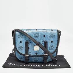 MCM Blue/Black Visetos Coated Canvas and Leather Crossbody Bag