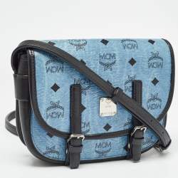 MCM Blue/Black Visetos Coated Canvas and Leather Crossbody Bag