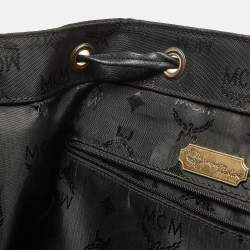 MCM Black Nylon and Leather Drawstring Backpack