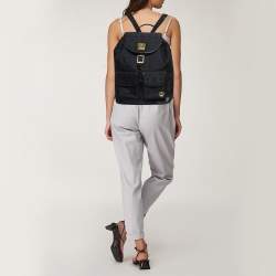 MCM Black Nylon and Leather Drawstring Backpack