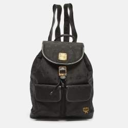 MCM Black Nylon and Leather Drawstring Backpack