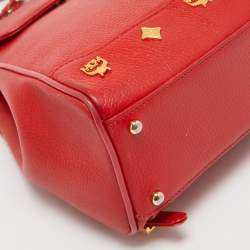 MCM Red Leather Studded Flap Backpack