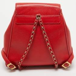 MCM Red Leather Studded Flap Backpack