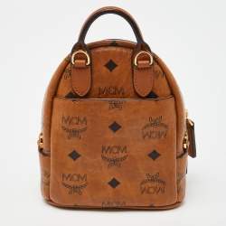 MCM Cognac Visetos Coated Canvas and Leather Mini Patricia Backpack