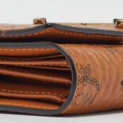 MCM Cognac Visetos Coated Canvas Studded Trifold Wallet