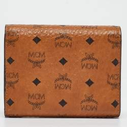 MCM Cognac Visetos Coated Canvas Studded Trifold Wallet