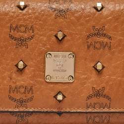 MCM Cognac Visetos Coated Canvas Studded Trifold Wallet