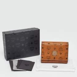 MCM Cognac Visetos Coated Canvas Studded Trifold Wallet