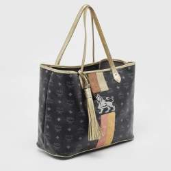 Pre Owned MCM Dark Dark Blue/Multicolor Visetos Coated Canvas Princess Lion Shopper Tote
